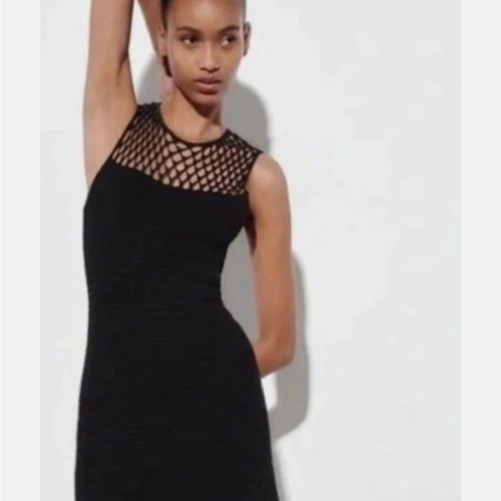 Zara Black Sleeveless Mini Dress with Mesh Yoke